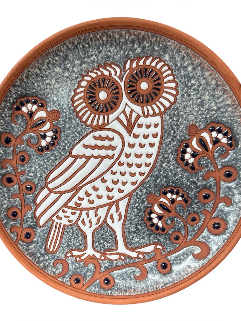 Vintage Bonis Pottery Rhodes Greece Owl Ceramic Wall Plate 8.5”